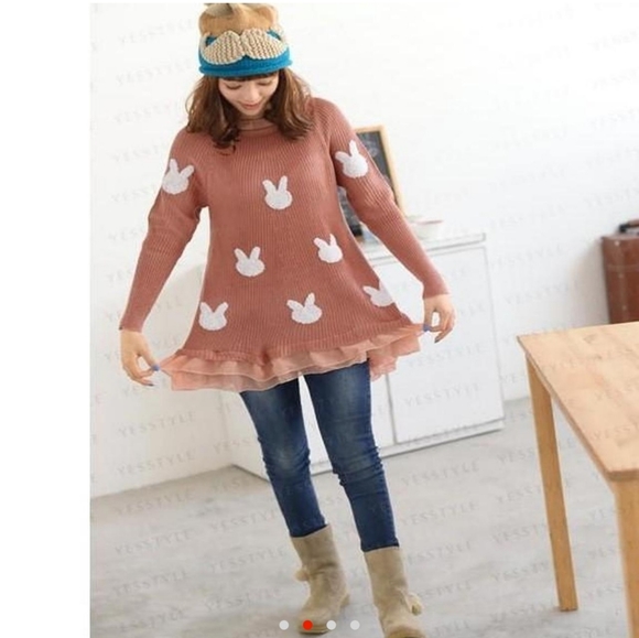 59 seconds - Frilled trim rabbit print knit tunic - Picture 2 of 4